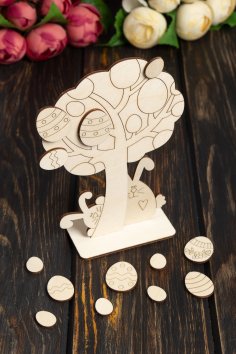 Laser Cut Wooden Easter Tree Decoration Wooden Easter Eggs Free Vector