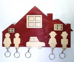 Laser Cut Family Wall Key Holder With Keychains Free Vector
