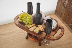Laser Cut Wooden Wine Table And Glass Holder Free Vector