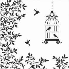 Silhouettes Birds Cage Flowers Illustration Free Vector