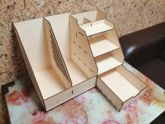 Laser Cut Wooden Office Organizer With Drawer Free Vector