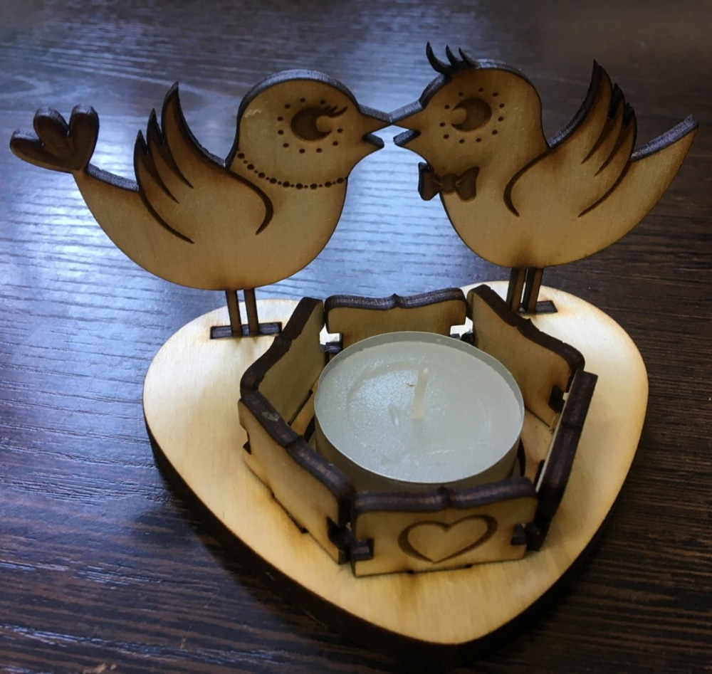 Laser Cut Love Birds Candle Holder Free Vector cdr Download - 3axis.co