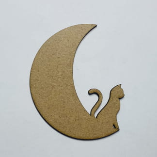 Laser Cut Unfinished Wooden Cat In Moon Cutout Free Vector