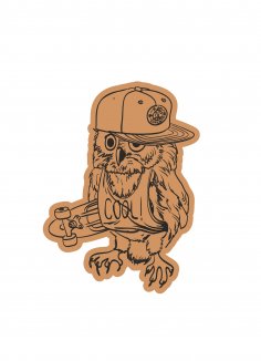 Skater Owl With Cap Laser Cut Engraving Template Free Vector