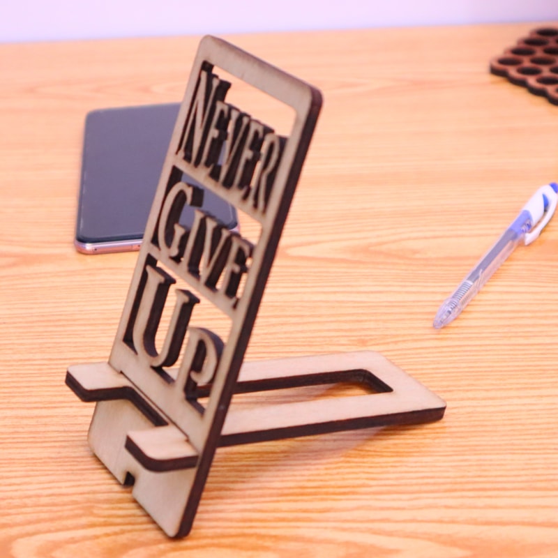 Laser Cut Never Give Up Phone Stand Plywood 6mm DXF File Free Download ...