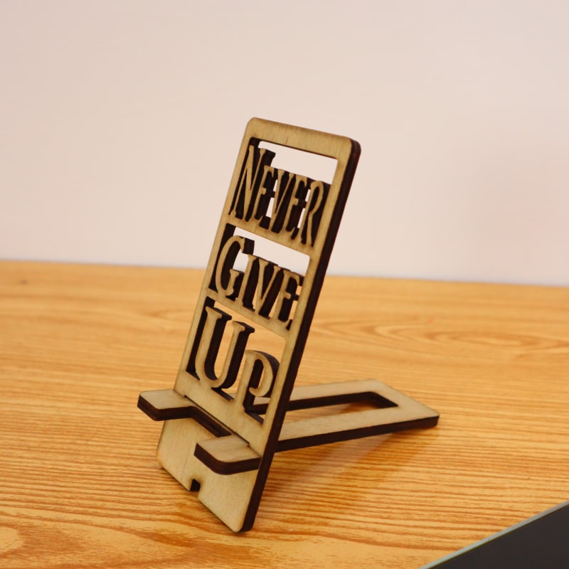 Laser Cut Never Give Up Phone Stand Plywood 6mm DXF File Free Download ...