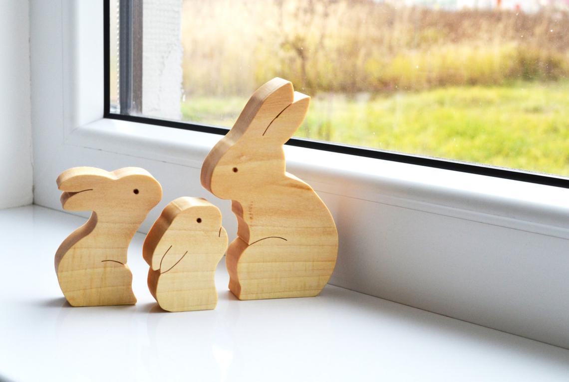 Pile of Bunny Rabbits Easter Animal Puzzle Wooden Toy Hand Cut 