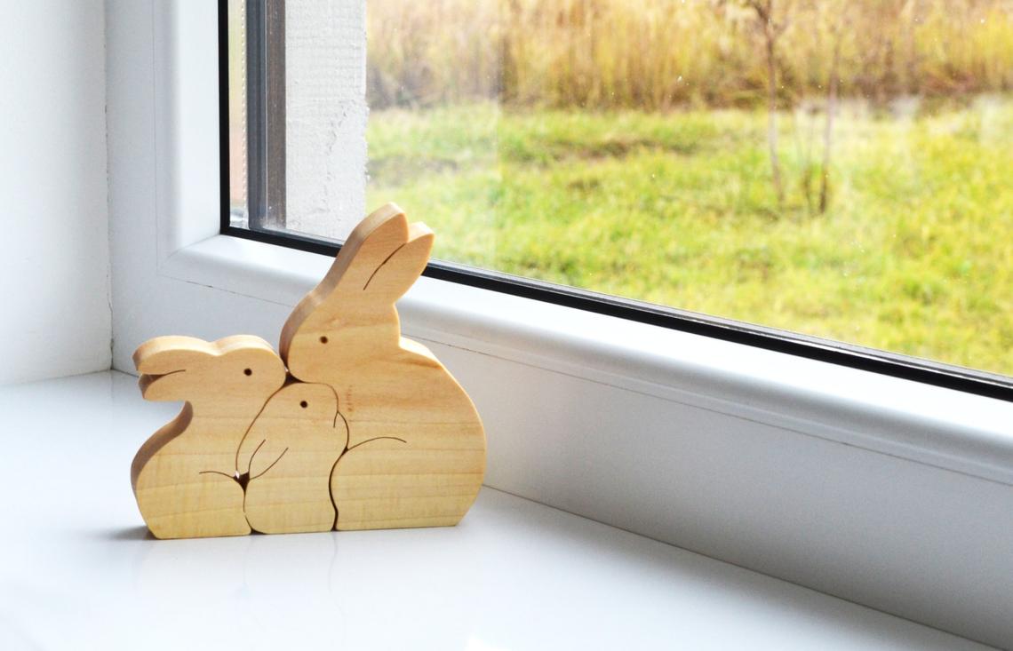 Pile of Bunny Rabbits Easter Animal Puzzle Wooden Toy Hand Cut 